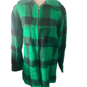 Vintage Johnson Wool Green and Black Buffalo plaid Plaid Zip-Up Jacket